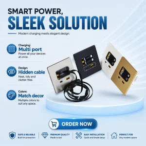 Mini Hidden Home Universal USB Comfiguration Electric Wall Power Socket with Lightning & Type C Cable