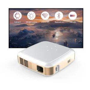 Mini Pocket DLP Projector Android 9.0 Smart System Home Theater Wireless Mirroring Built in Battery Travel Camping 4K Video