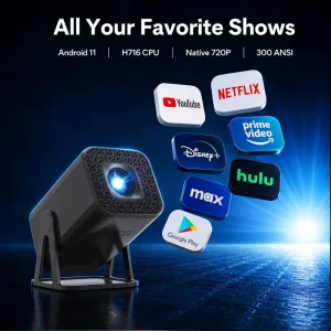 Mini Projector 4K Android Smart WiFi Portable Projector Native 720P With Speakers for Console Game Home Theater