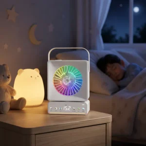 Mini Rotatable Air Cooling Fan Night Light Battery USB Touchable Remote Control Eco-Friendly Portable Timer for Speaker