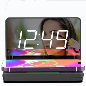 Mirror Table Alarm Clock LED Digital Screen Brightness Adjustment PD 5V/2A 10W Wireless Charging Station Bedroom Customization