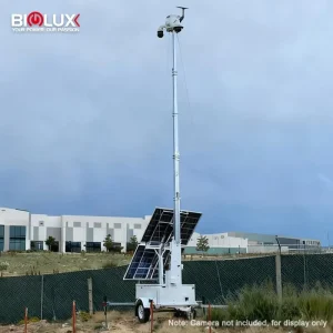 Mobile Solar Security Trailer Surveillance Tower CCTV System with 7m/9m Telescopic Mast AI-Power for Events