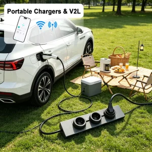 Mode 2 EVSE Charger Portable EV Charger 3.5kW 16A Electric Car Charger V2L Adapter Type 2 Type 1 GBT APP Control Global Plug OEM
