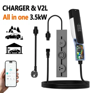 Mode 2 Portable EV Charger 3.5kW 16A 240V EVSE Electric Car Charger V2L Discharger for Type 2 Type 1 GB/T APP OEM Custom
