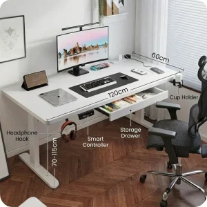 Modern 120x60cm Adjustable Height Desk with Large Storage Drawer Ergonomic Professional Office Table