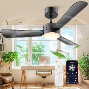 Modern 36″ LED Ceiling Fan With Lights Iron Body & 3 Blades Remote Control DC Motor 220V For Bedroom Home