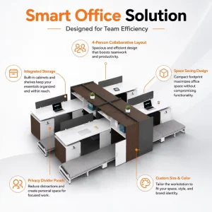 Modern 4 Person Office Workstation Desk With Integrated Folding Bed For Nap And Large Capacity Storage Furniture