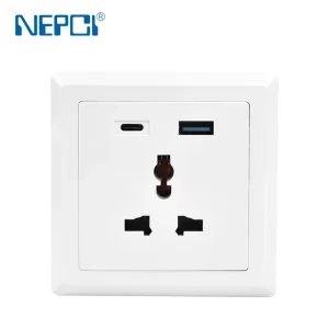 Modern 86x86mm Universal Wall Outlet EU Standard 250V 10A Built in 20W Quick Charge USB C & USB A Socket for Hotel Home