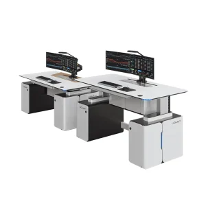 Modern Adjustable Office Desk for Dual Screen Setup with Ambient Lighting Multi Station Smart Office Desk with Monitors