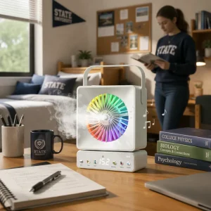 Modern Aesthetic Handheld USB Desktop Fan Humidifier Speaker High Tech Dorm Essentials Bedroom Gadget Cool Gift for Students