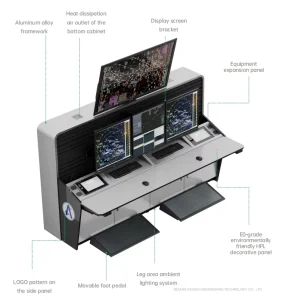Modern Aluminum Airport Tower (ATC) Control Room Operator Console CCTV Dispatch Room Workstation Command Center Console