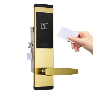 Modern Durable Stainless Steel RFID Smart Lock Wood Door Hotel Software Cloud Storage T57 Access Control Card Key System Golden