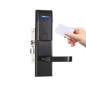 Modern Durable Stainless Steel RFID Tenon Smart Lock Black Wood Door Hotel Software Cloud Storage T57 Access Control Card Lock
