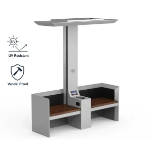 Modern Eco-Friendly Durable Water Resistant Metal Smart Bench with Integrated Solar Panel & Phone Charger for Outdoor Use