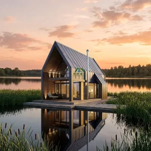 Modern Luxury Chinese A Frame Wooden Triangle House Solar Power Prefabricated Modular Cabin Outdoor Glamping Resorts Eco Villa