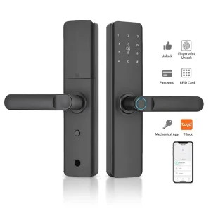 Modern Matte Black Smart Lock Fingerprint Door Lock Wireless WiFi Bluetooth Tuya App Keyless Security Digital Lock for Front