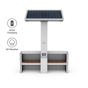 Modern Smart Solar WPC Durable Outdoor Patio Bench Chair for Two with Shelter Light Eco-Friendly Water Resistant WIFI Connection
