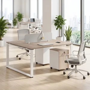 Modern Solid Wood Modular Commercial Office Workstation Ergonomic Adjustable Height Executive Desk Storage Drawers Cable