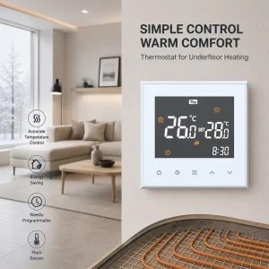 Modern WiFi Touch Screen Floor Heating Thermostat with Large LCD Voice Control Energy Saving Program 230V