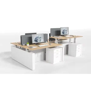 Modular Electric Height Adjustable Double Workstation 2 Person Sit Stand Desk Acoustic Screen Box Leg Commercial Bulk Supply