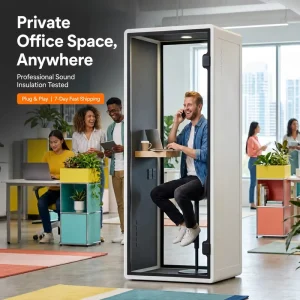 Modular Soundproof Acoustic Phone Booth Eco friendly 45mm WPC Wall Panels Aluminum Alloy Prefabricated Office Phone Booth