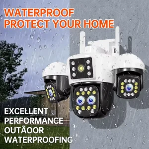 Motion Detection Auto Tracking PTZ CCTV Camera 4 lens 4 Screen 12MP Full color Night Vision Solar power Outdoor Security Camera