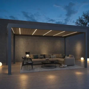 Motorized Aluminum Gazebo with Smart Sensor Remote Louver Shade System for Pool Balcony Outdoor Eco Friendly Space