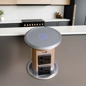 Motorized Pop Up Power Socket 2 Outlets for Kitchen Island Smart Outlet Plug Wireless Charger IP44 10A ABS USB A USB C Ports