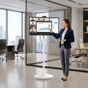 Movable Android Kiosk 24 27 32 Inch Portable Touch Screen Monitor Smart TV Display Stand Battery Built In All In One PC