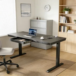 Multi Function Single Motor Smart Height Adjustable Desk with Drawers and Power Strip USB Type C Ports Electric Lift Desk