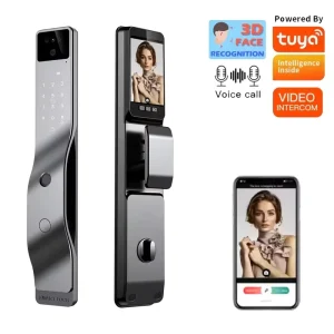 Multi Language 4.5-inch Large Screen Fingerprint Recognition Face ID Wooden Door Video Intercom Wifi Smart Door Lock