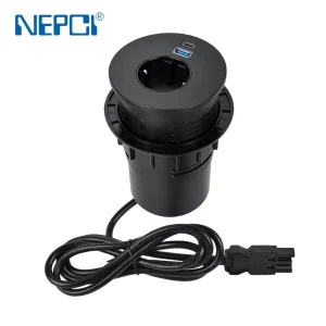 Multi function 65W USB C Desk Grommet Outlet 16A 250V Embedded Tabletop Power Strip with Bottom Socket for Home Office Desks