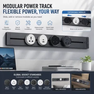 Multi-functional Socket with USB Interface Electrical Plug Socket Rail 30/40/50/60cm Desktop Wall Track Power Socket