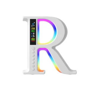Multifunctional R shaped Smart Speaker Colorful Lighting up with Wireless Charger Alarm Clock Humidity Temperature Sensor