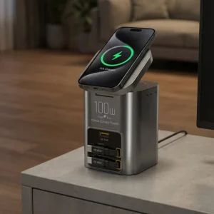 Multiple Devices Wireless Charging 5-in-1 100W with 65w Retractable 2 Cable Charging Station for Phone Computer Tab Phone