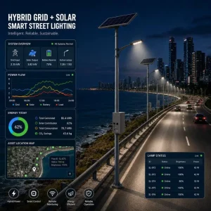 Municipal Smart Hybrid Grid Solar IP66 LED Street Light EPC Kit for Road Blackout Lighting Continuity Energy Optimization