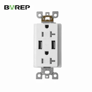 NEMA 5-20R Duplex Outlet with Dual USB 4.8A CULus Listed TR PC Flame-Retardant for US Commercial and Residential Wiring
