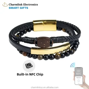 NFC Coconut Shell Leather Magnetic Buckle RFID Smart Bracelet 13.56MHZ Waterproof Customizable OEM/ODM Business Gift