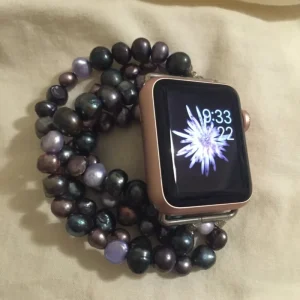 Natural Freshwater Pearl Bracelet Band for Watch Lustrous Cultured Pearls Vintage Style Handmade Sport Loop Folding