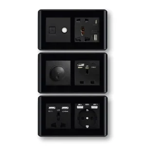 New 147 Type Combination Dual Socket USB Type-C Universal Socket Module Glass Panel 10A Three/Five Hole Multifunctional Socket