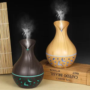 New 200ML Wood Grain Ultrasonic Air Humidifier Vase Humidifier 7 Colors LED Light Mist Maker Scent Air Humidifier