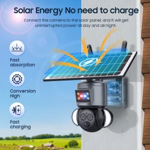 New 6MP CMOS 4G Solar Floodlight Security Camera 12X Zoom Pan Tilt Dual Lens PIR Motion Detection Two Way Audio Night Vision