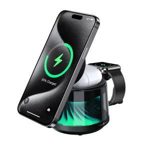 New Arrival ABS 15W 3 In 1 Foldable Smart Phone Watch Fast Wireless Charger Stand Charging Desktop Speaker