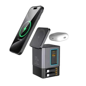 New Arrival GaN Desktop Fast Charger 6 1 Magnetic Wireless Charger Station Retractable Cable Earphones Compatible SCP QC3.0