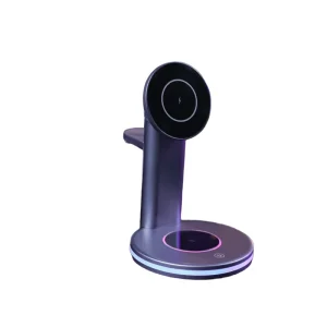 New Arrival Luxury Desktop 15W Fast Magnetic Stand With RGB Light 3 in 1 Wireless Charger for iphone 15 Pro Max 17 Gift