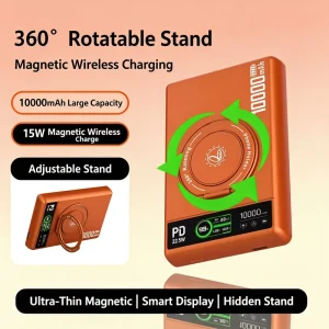 New Arrival Magnetic Wireless Power Bank PD22.5W 15W TFT Color Display Built in Rotatable Circular Kickstand Portable For Iphone