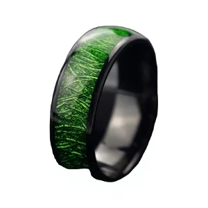 New Black Ceramic Smart NFC Ring With Imitated Green Meteorite Inlay