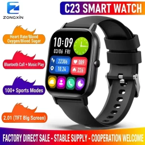 New C23 Smart Watch 2.01 HD Large Screen Sports Fashion Watch Step Meter Heart Rate Blood Glucose Monitoring