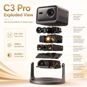 New C3 Pro 4K Laser Projector 3100 CVIA Lumens Tri Color Laser 1.67x Optical Zoom Auto Focus Home Theater Beamer