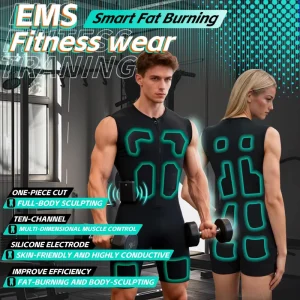 New Custom OEM Two piece Smart Workout Suit Unisex 10 Channels 22 Silicone Electrodes 2000mAh Battery APP Control Lightweight